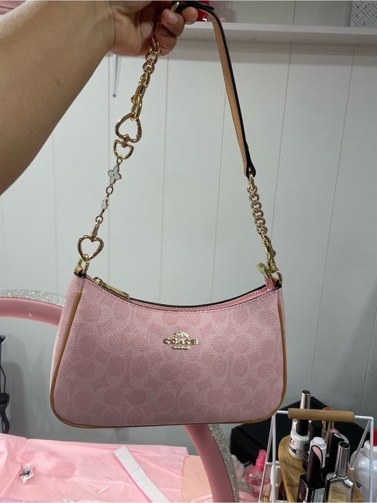 Coach Accessories - Coach Pink Signature Heart-Chain Convertible Mini Bag